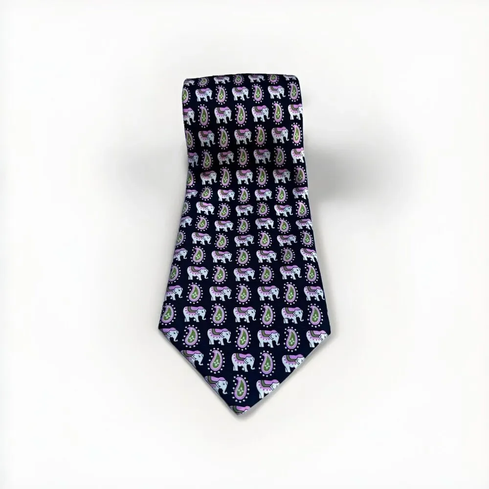 Vera Bradley for Baekgaard 100% Silk Necktie Elephant Paisley Black Pink Green